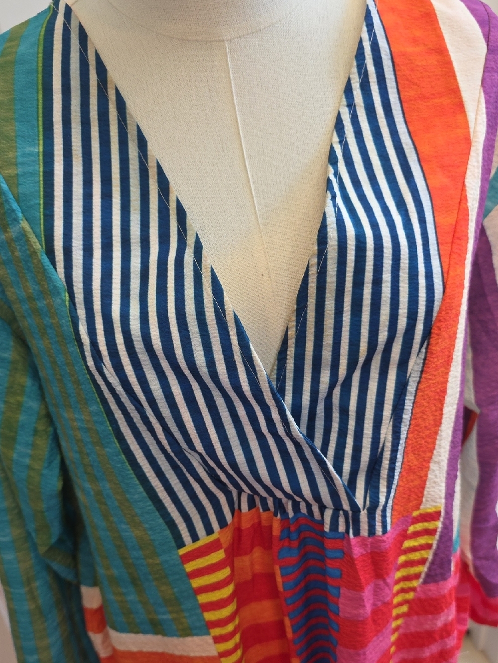 Multi-Color Striped V-Neck Women’s Dress - Picture 3 of 4